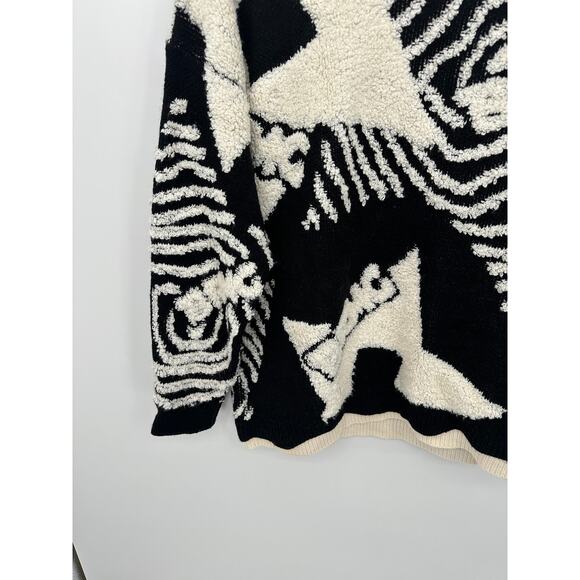 Elfric Eden Mens Black Cream Knit Crewneck Sweater Size L Graphic Artsy 3D Retro - Picture 3 of 8
